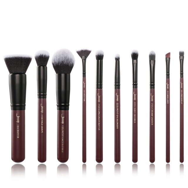 Jessup brushes 10pcs/set Plum Makeup brushes Cosmetic tools Make up brush set blend foundation eyeshadow