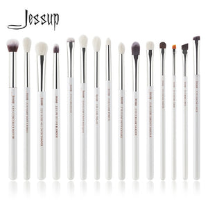 Jessup Pearl White/Silver Professional Makeup Brushes Set Make up Brush Tools kit Eye Liner Shader natural-synthetic hair