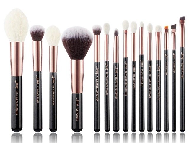 Jessup brushes Rose Gold / Black Professional Makeup Brushes Set Foundation Powder Make up brush Pencil natural-synthetic hair