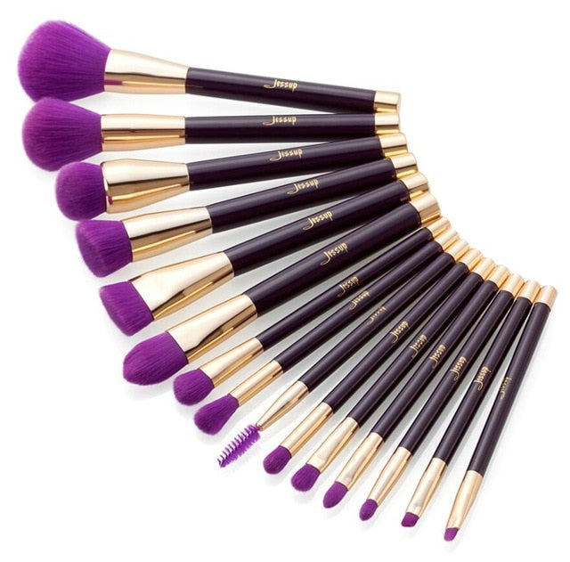 Jessup Makeup Brushes Set 15pcs Blue/Purple Powder Eyeshadow Eyeliner Contour Foundation Cosmetic pincel maquiagem Dropshipping