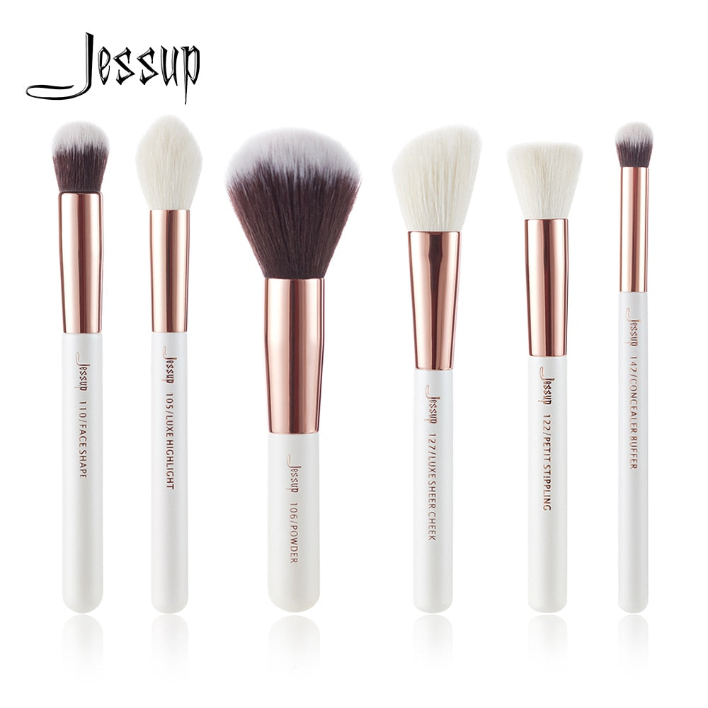 Jessup Pearl White / Rose Gold Professional Makeup Brushes Set Beauty Tools Make up Brush Buffer Paint Cheek Highlight Powder