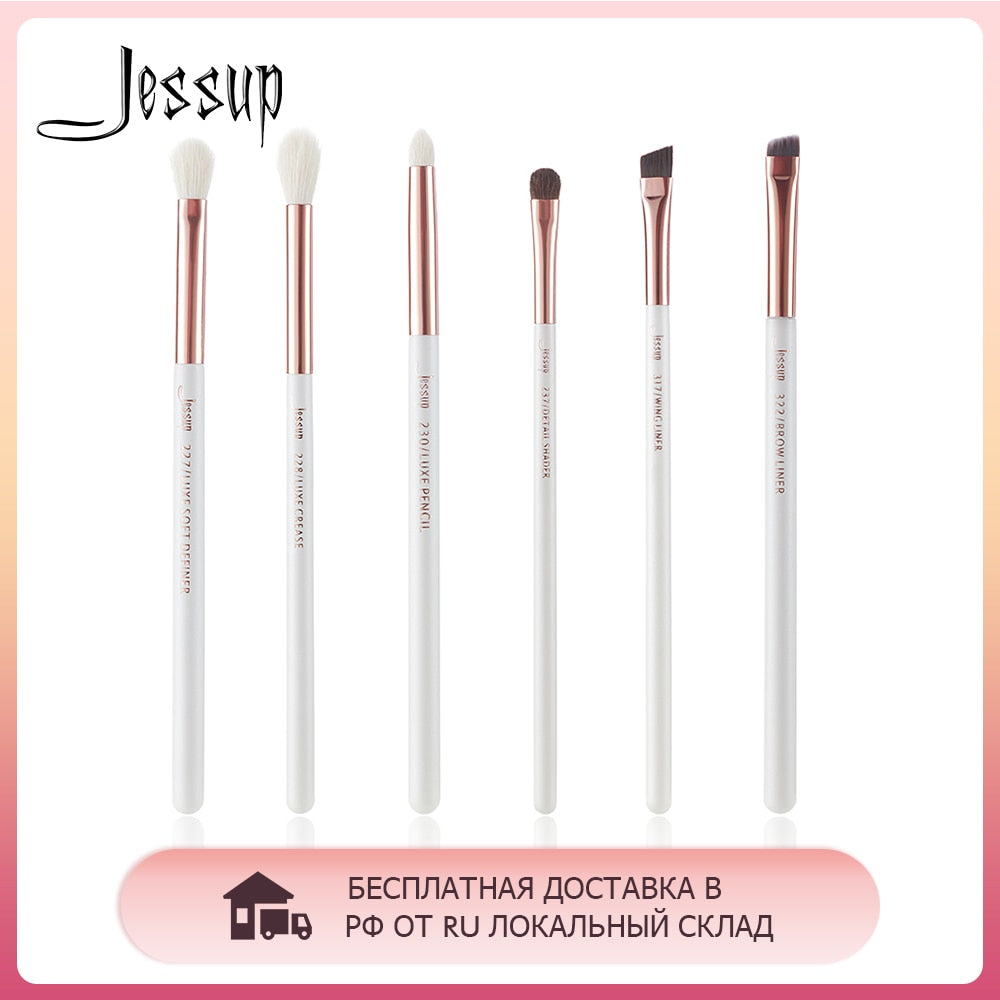 Jessup 6pcs Pearl White / Rose Gold Professional Makeup Brushes Set Make up Brush Tool Eye Shader Liner natural-synthetic hair