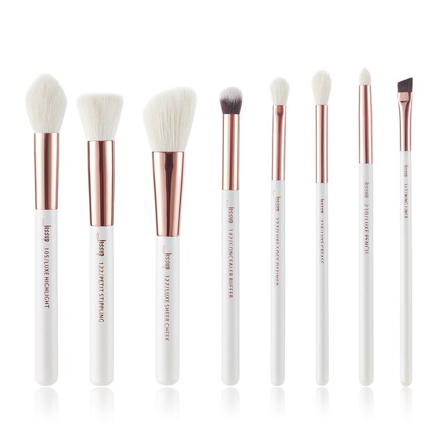 Jessup Pearl White/ Rose Gold Professional Makeup Brushes Brush Set Make up Tool kit Foundation Stippling natural-synthetic hair