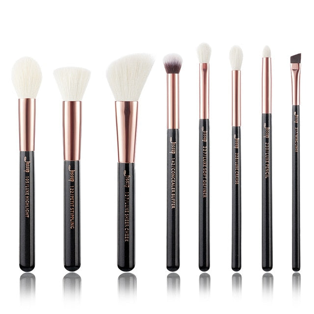 Jessup Pearl White/ Rose Gold Professional Makeup Brushes Brush Set Make up Tool kit Foundation Stippling natural-synthetic hair