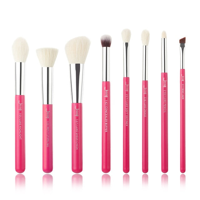 Jessup Pearl White/ Rose Gold Professional Makeup Brushes Brush Set Make up Tool kit Foundation Stippling natural-synthetic hair