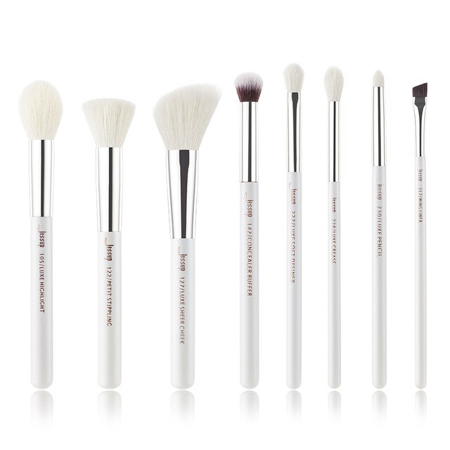Jessup Pearl White/ Rose Gold Professional Makeup Brushes Brush Set Make up Tool kit Foundation Stippling natural-synthetic hair
