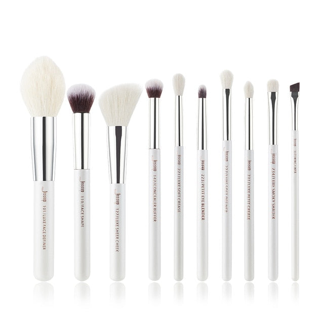 Jessup 10pcs Pearl White / Rose Gold Professional Makeup Brushes Set Make up Brush Tools Foundation Powder Definer Shader Liner