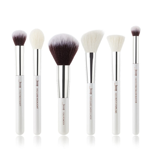 Jessup 6pcs Pearl White/Silver Professional Makeup Brushes Sets Make up Brush Beauty Tools Buffer Paint Cheek Highlight Powder
