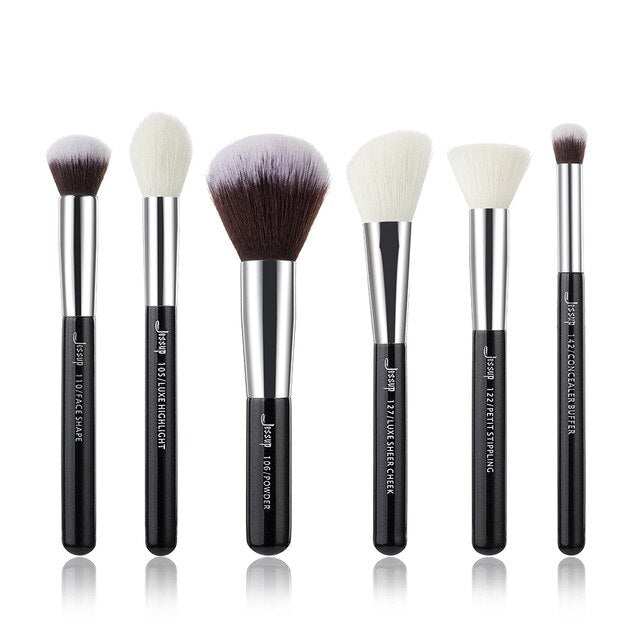 Jessup 6pcs Pearl White/Silver Professional Makeup Brushes Sets Make up Brush Beauty Tools Buffer Paint Cheek Highlight Powder