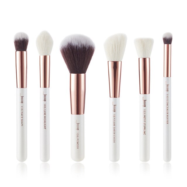 Jessup 6pcs Pearl White/Silver Professional Makeup Brushes Sets Make up Brush Beauty Tools Buffer Paint Cheek Highlight Powder