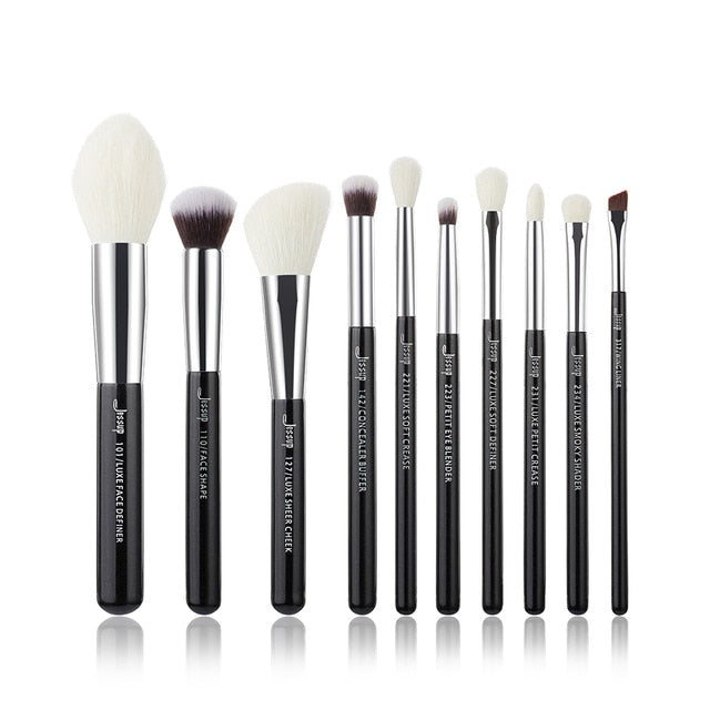 Jessup 10pcs Rose-carmin/Silver Professional Makeup Brushes Set Make up Brush Beauty Foundation Powder Definer Shader Liner