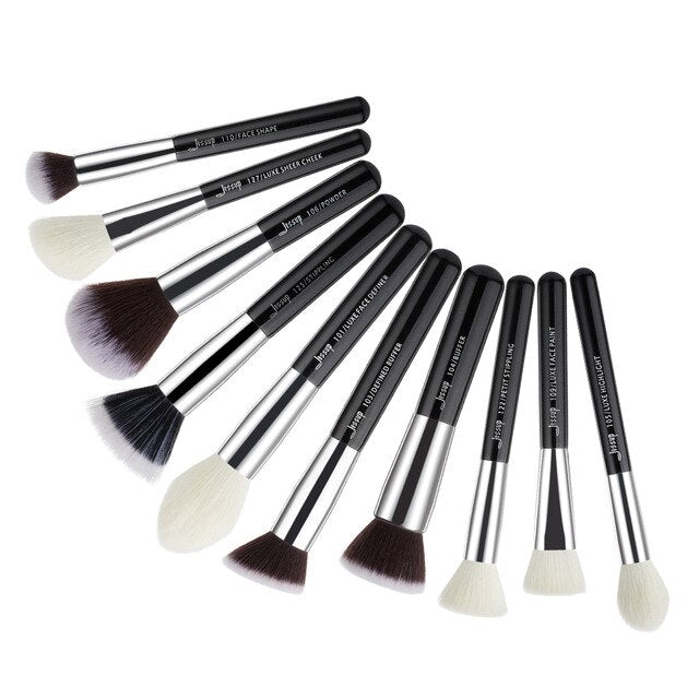 Jessup brushes 10pcs Black/Silver Face Makeup brushes set beauty Cosmetic Make up brush Contour Powder blush
