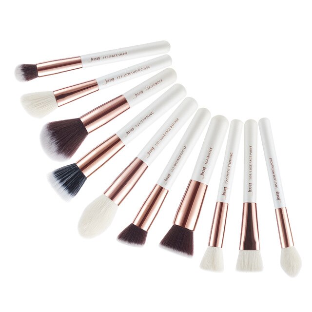 Jessup brushes 10pcs Black/Silver Face Makeup brushes set beauty Cosmetic Make up brush Contour Powder blush