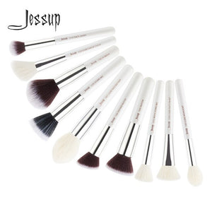 Jessup brushes 10pcs Black/Silver Face Makeup brushes set beauty Cosmetic Make up brush Contour Powder blush