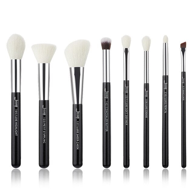 Jessup Pearl White/Silver Professional Makeup Brushes Set Make up Brush Tools kit Foundation Stippling natural-synthetic hair