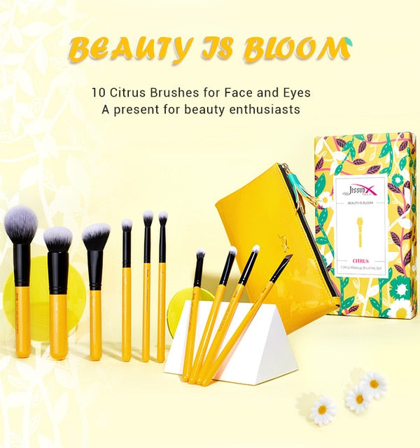 Jessup Brushes Citrus Color 10pcs/set Contour Makeup Brush Synthetic Hair Powder Foundation Blush Eyeshadow Blending