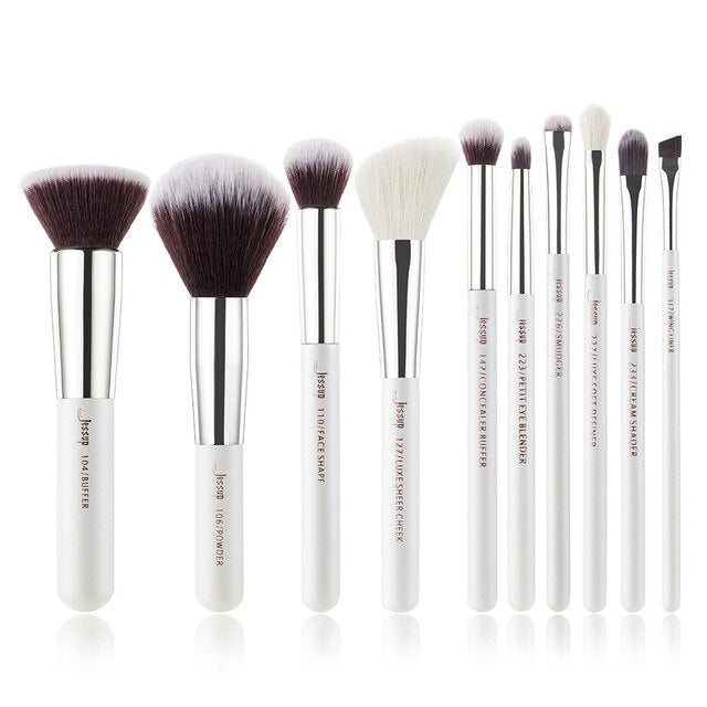 Jessup Brand Pearl White/Silver Professional Makeup Brushes Set Make up Brush Tools kit Foundation Powder Buffer Cheek Shader
