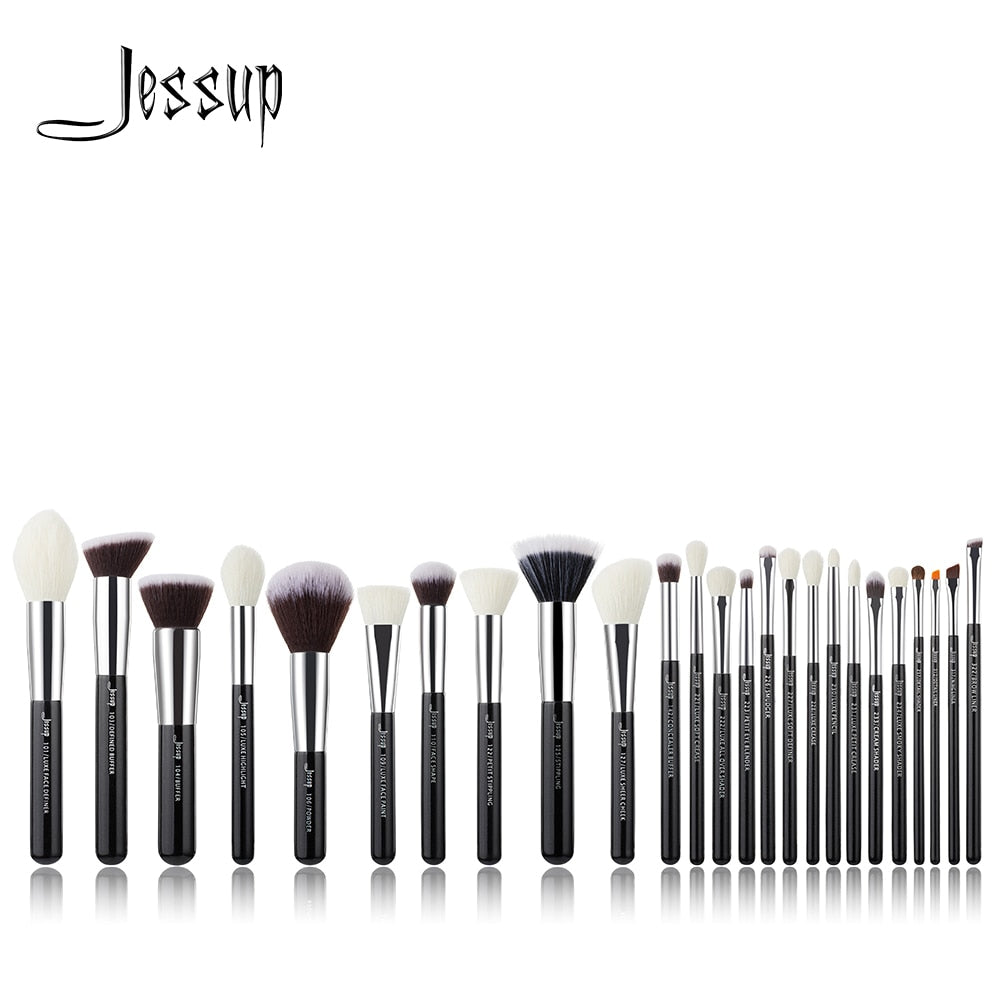 Jessup Black/Silver Professional Makeup Brushes Set Foundation Powder Eyeshadow Make up Brush Blushes natural-synthetic hair