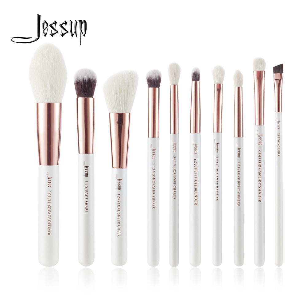 Jessup 10pcs Pearl White / Rose Gold Professional Makeup Brushes Set Make up Brush Tools Foundation Powder Definer Shader Liner