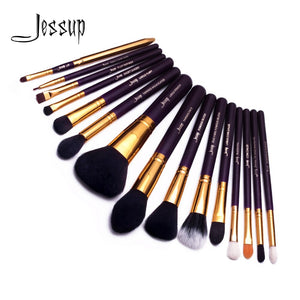 Jessup make up brush Set Purple/Gold brochas maquillaje Synthetic-Hair Cosmetic Kit Powder Foundation Blush Lipsticks 15pcs