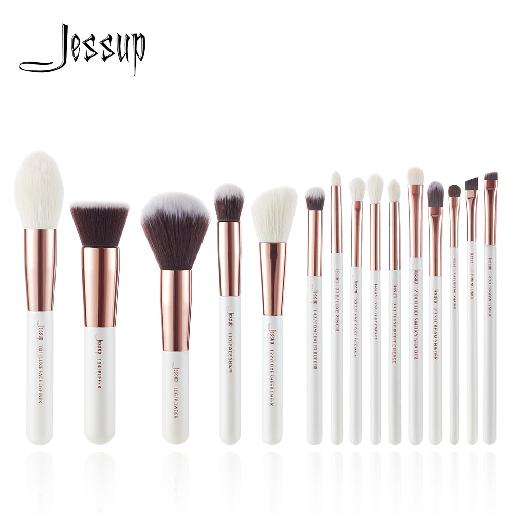 Jessup brushes Pearl White / Rose Gold Professional Makeup Brushes Set Make up Brush Tool Foundation Powder Definer Shader Liner