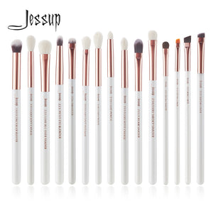 Jessup Professional Makeup Brushes Set 15pcs Pearl White/Rose Gold Eye Shadow Make up Brush Eye Liner Natural-synthetic hair