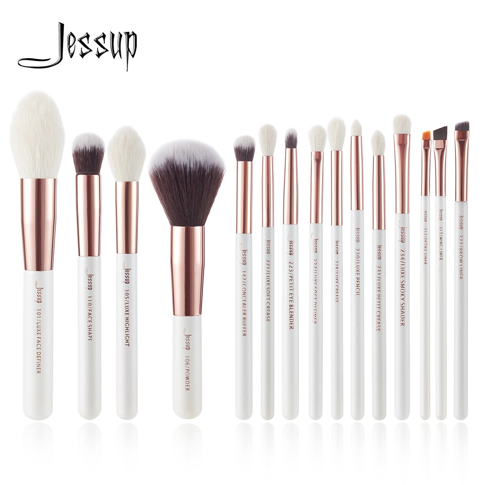 Jessup Pearl White/Rose Gold Professional Makeup Brushes Set Make up Brush Tools kit Foundation Powder natural-synthetic hair
