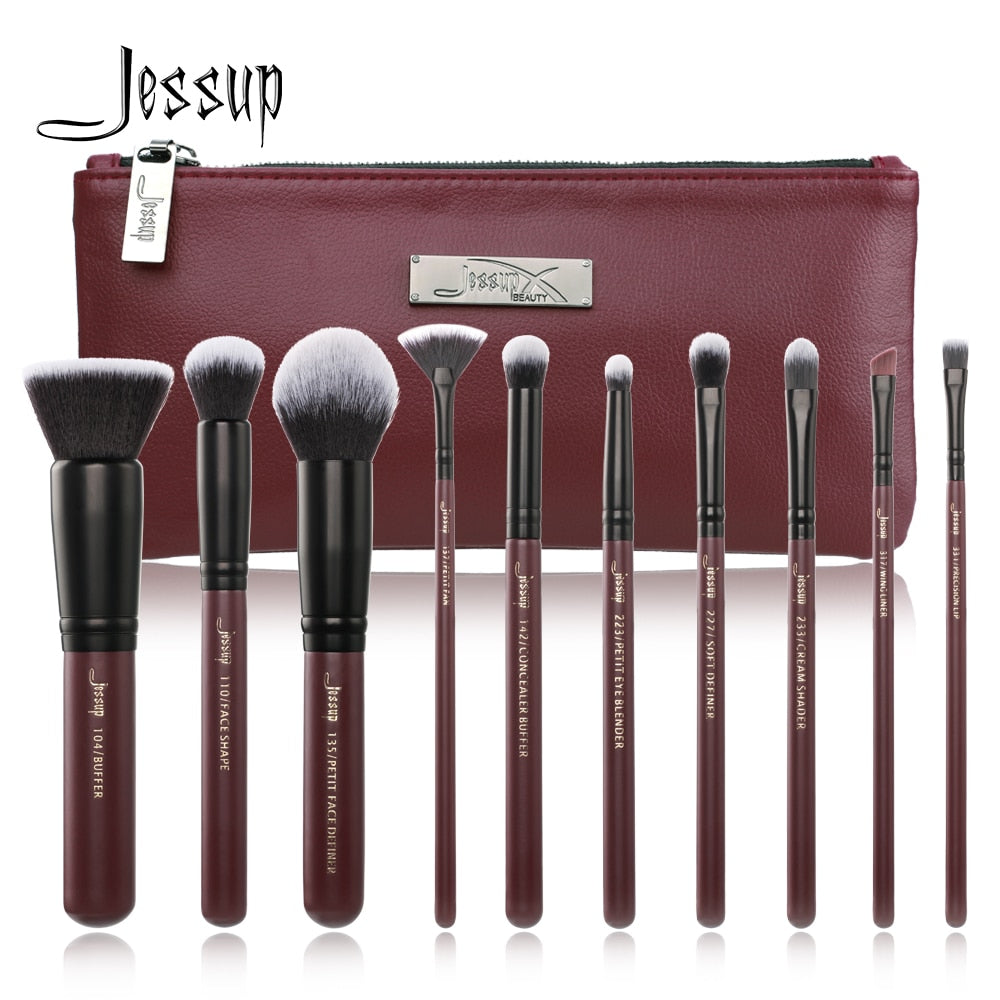 Jessup Makeup Brushes Set & Cosmetic Bag Dropshipping pincel maquiagem Concealer Eyelashes Eyeshadow brushes 10pcs T259 CB004