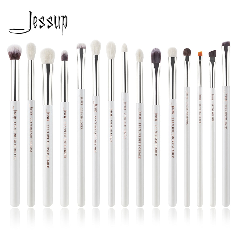 Jessup Pearl White/Silver Professional Makeup Brushes Set Make up Brush Tools kit Eye Liner Shader natural-synthetic hair