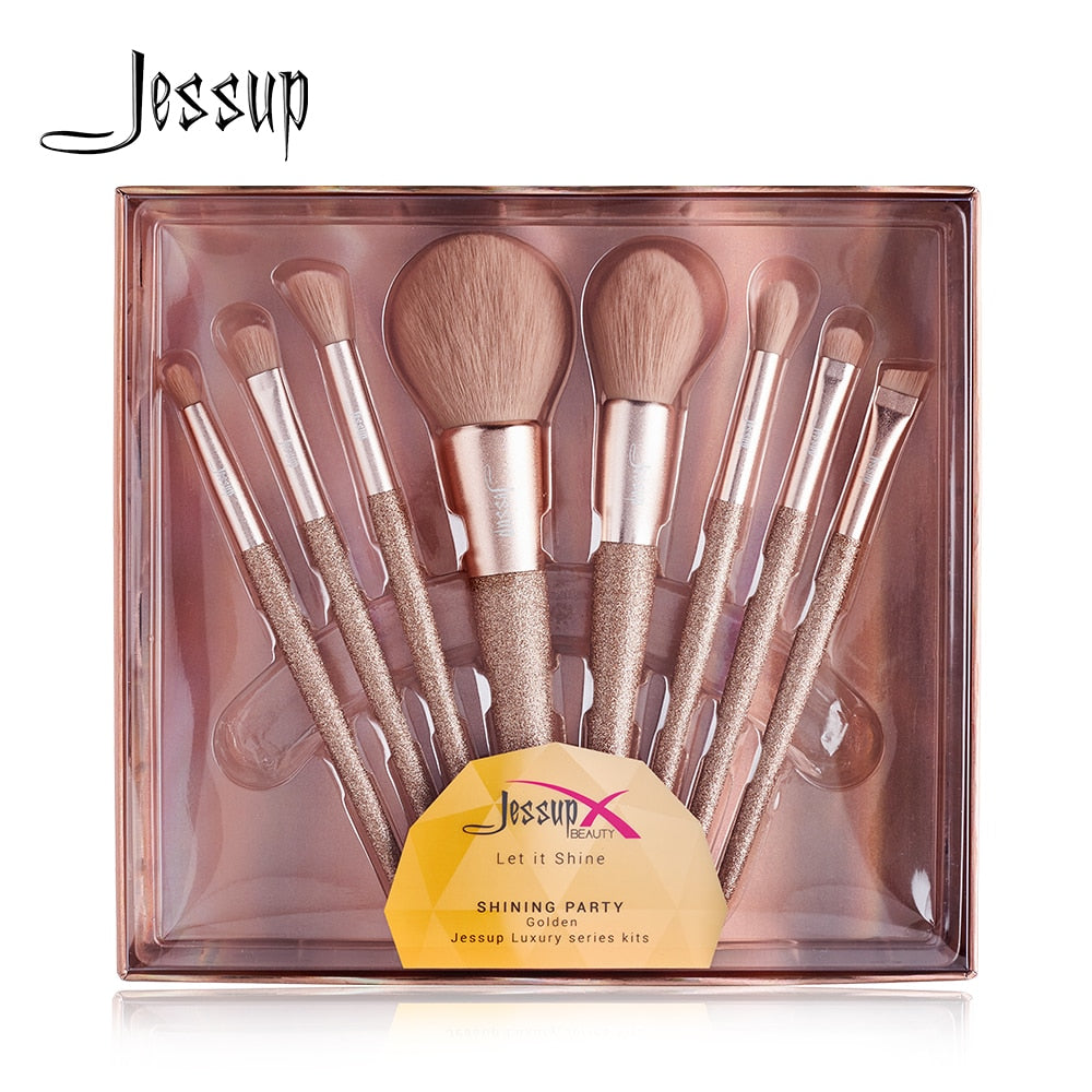 Jessup Shining Party Golden brush makeup brush Powder Blusher Eyeshadow Foundation brush Synthetic hair Gift box