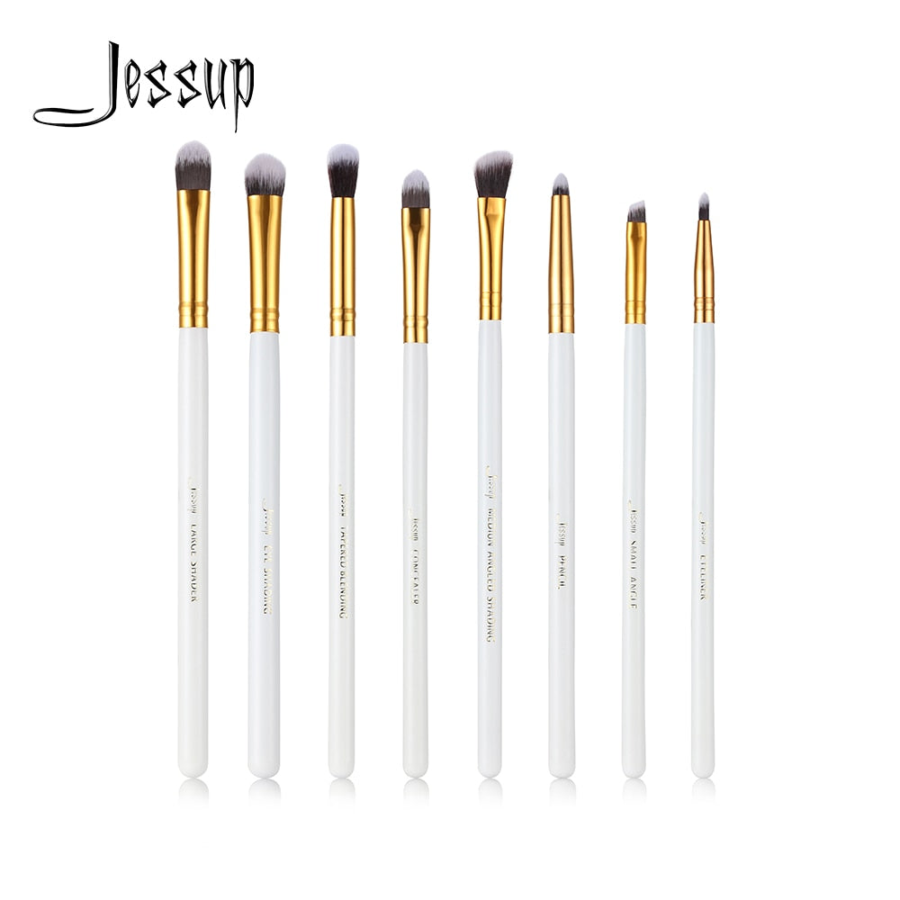Jessup Brand White/Gold 8pcs kits Eye brush Set blending Eyeshadow angled Eyeliner smoked bloom makeup brushes Beauty Cosmetics