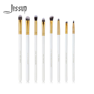 Jessup Brand White/Gold 8pcs kits Eye brush Set blending Eyeshadow angled Eyeliner smoked bloom makeup brushes Beauty Cosmetics