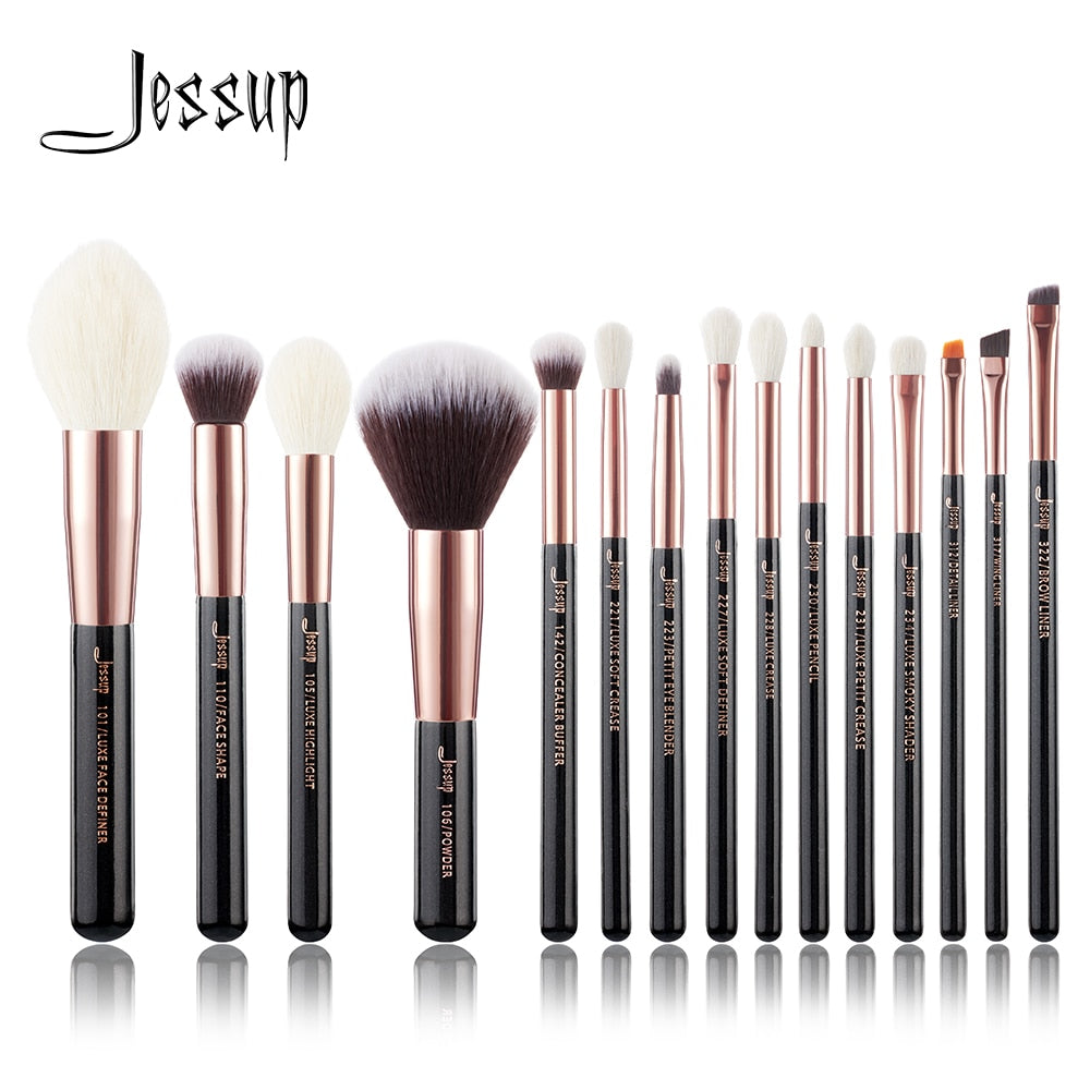 Jessup brushes Rose Gold / Black Professional Makeup Brushes Set Foundation Powder Make up brush Pencil natural-synthetic hair