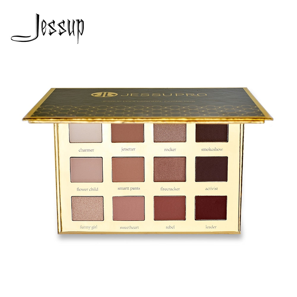 Jessup 12 colors Eyeshadow Palette Long-lasting Natural Cosmetic Make up Eyeshadow High Pigmented Earth