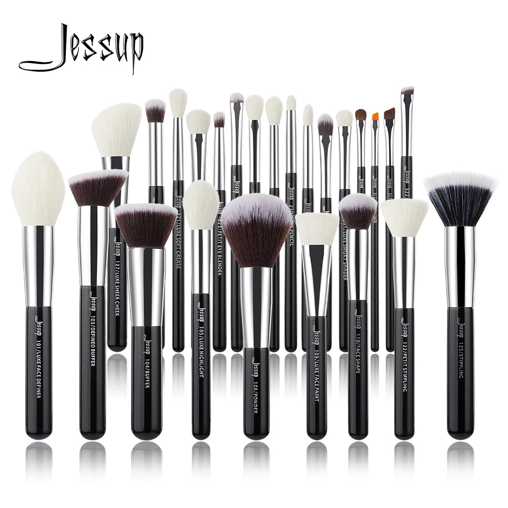 Jessup Makeup brushes set Black/Silver Professional with Natural Hair Foundation Powder Eyeshadow Make up Brush Blush 6pcs-25pcs