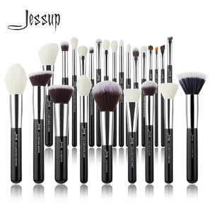 Jessup Makeup brushes set Black/Silver Professional with Natural Hair Foundation Powder Eyeshadow Make up Brush Blush 6pcs-25pcs