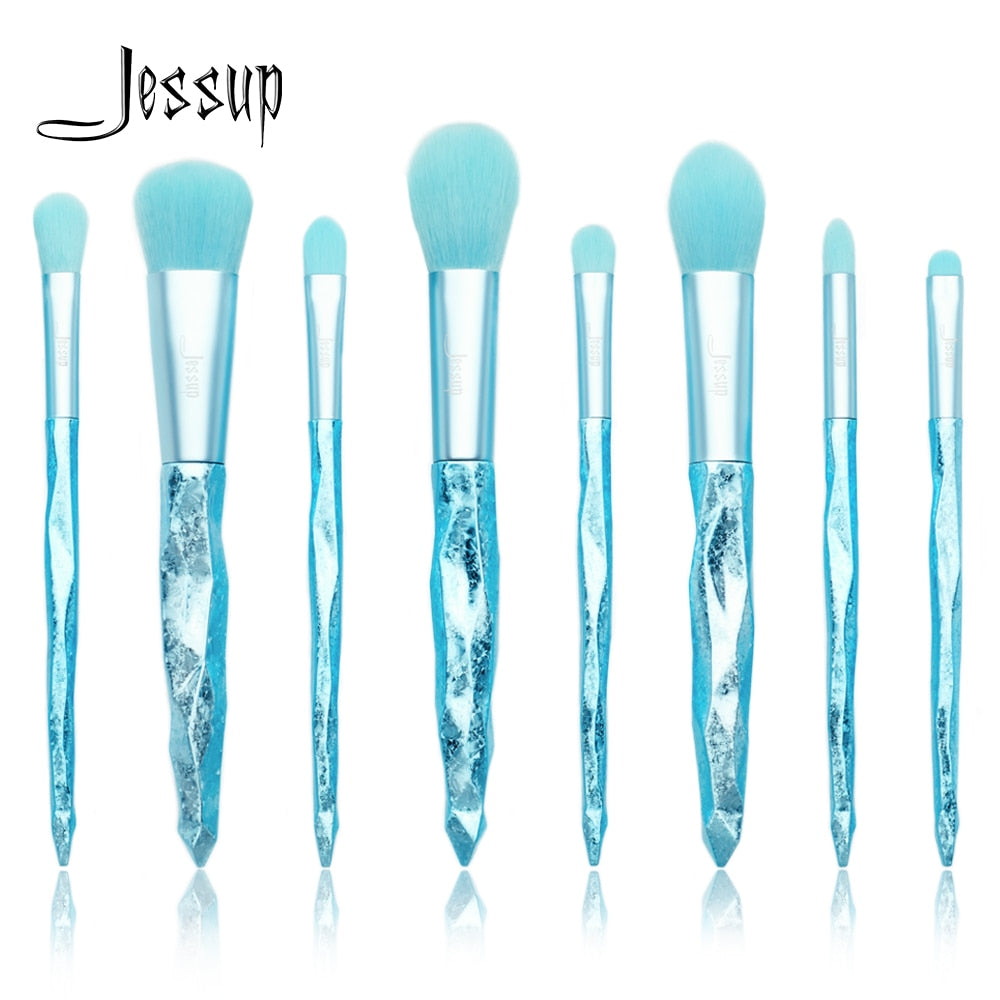 Jessup Make up brushes 8pcs Glacier Blue Blush Powder Eyeshadow Foundation brush Pencil Plastic handle