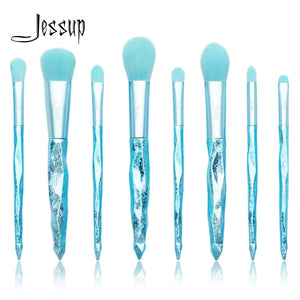 Jessup Make up brushes 8pcs Glacier Blue Blush Powder Eyeshadow Foundation brush Pencil Plastic handle