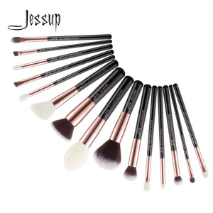 Jessup makeup brush set foundation buffer shader brush 15pcs Black/Rose gold Natural-Synthetic Hair pincel maquiagem Kit T160