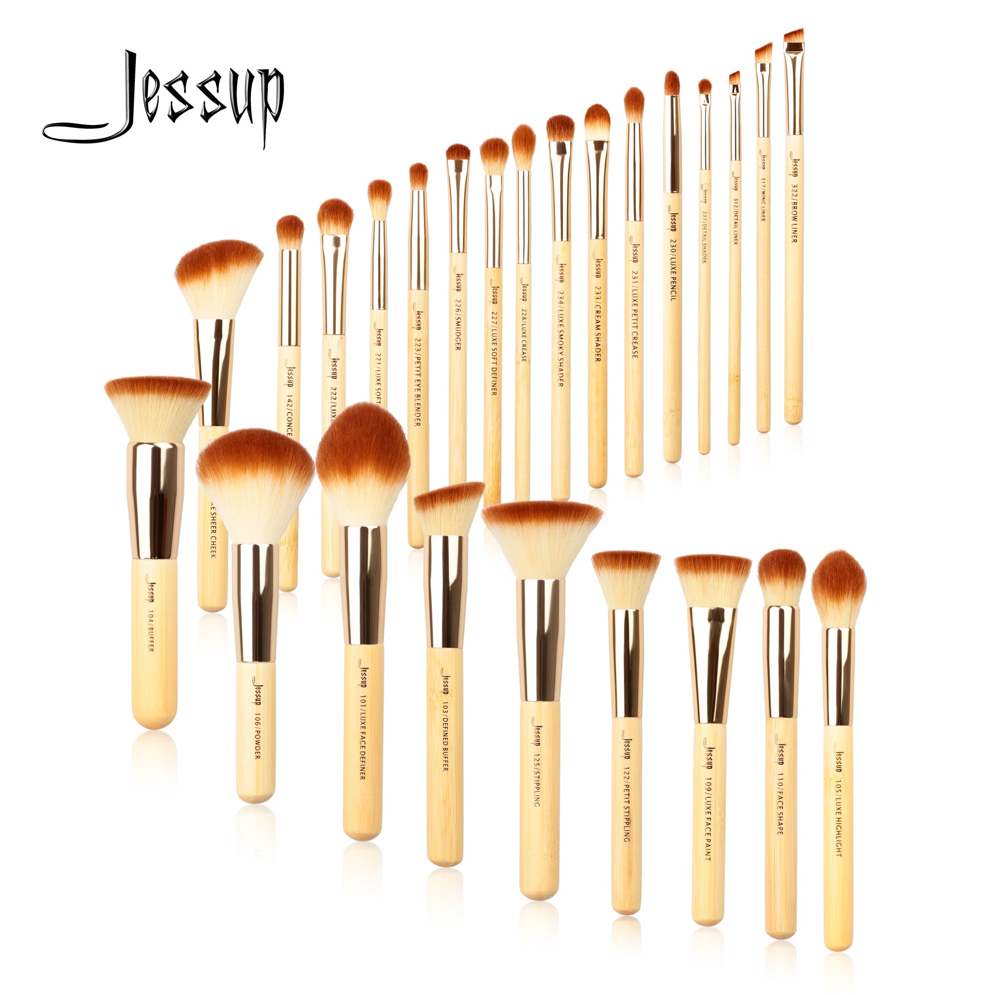 Jessup Brand 25pcs Beauty Bamboo Professional Makeup Brushes Set Make up Brush Tools kit Foundation Powder Blushes Eye Shader