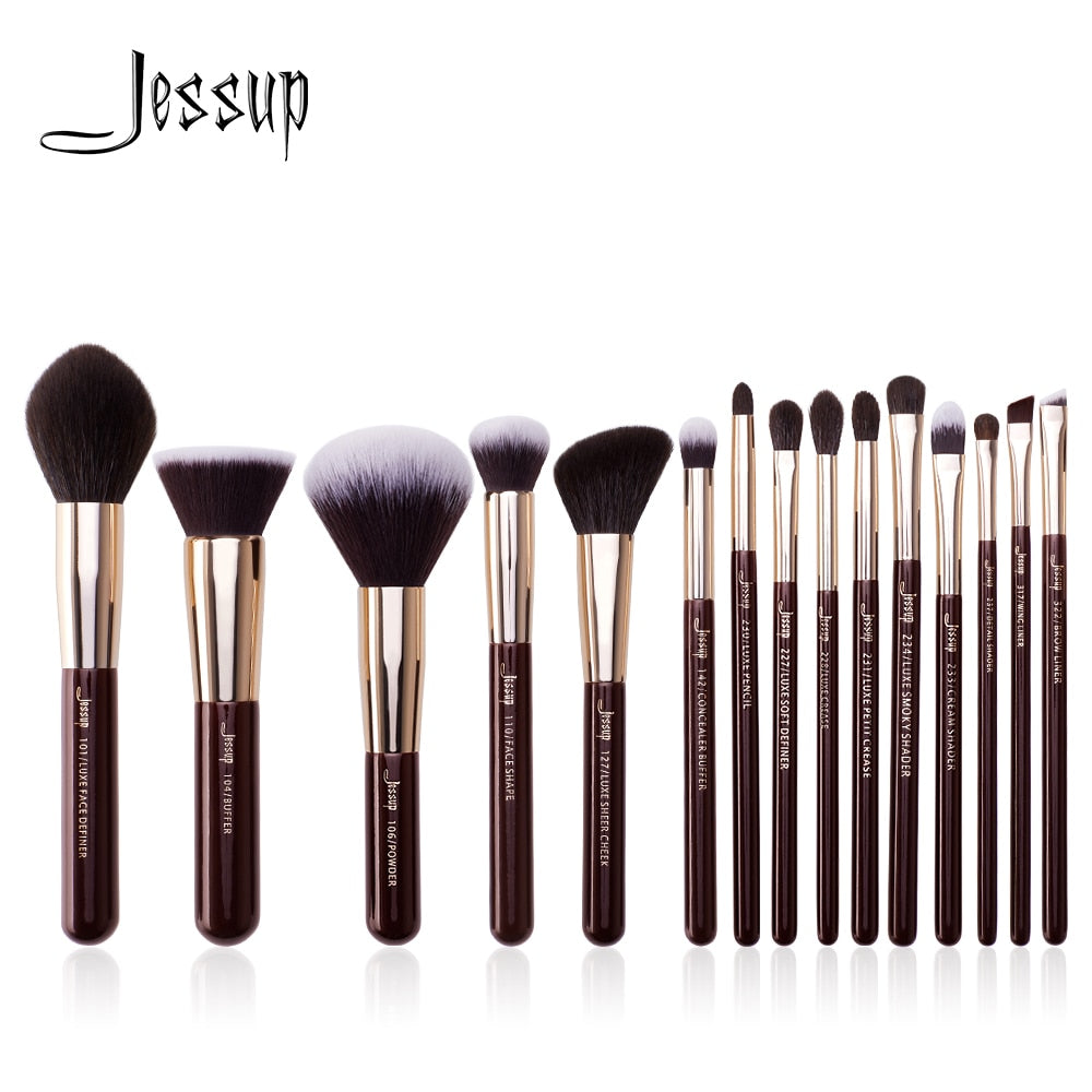 Jessup Makeup Brushes Set 15pcs Professional Makeup Brush Powder Eyeshadow Liner Foundation Blush Blending Zinfandel/Golden