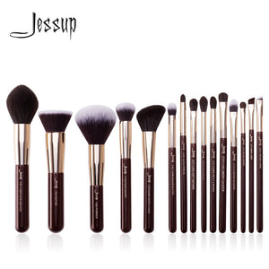 Jessup Makeup Brushes Set 15pcs Professional Makeup Brush Powder Eyeshadow Liner Foundation Blush Blending Zinfandel/Golden