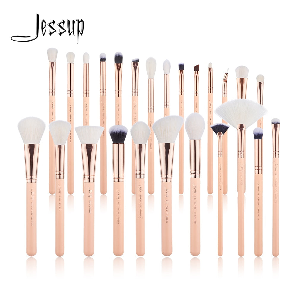 Jessup Makeup Brush Set Professional Foundation Highlighter Eyeliner Blending Brushes Maquillage 25pcs Peach Puff/Rose Gold