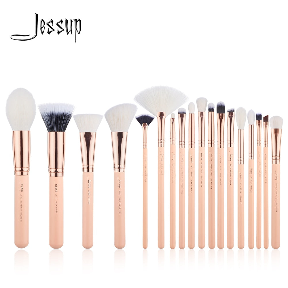 Jessup Brush Makeup Brushes Set Foundation Eyeshadow Blender Contour Powder 18pcs Peach Puff/ Rose Gold Cosmetics Beauty Kit