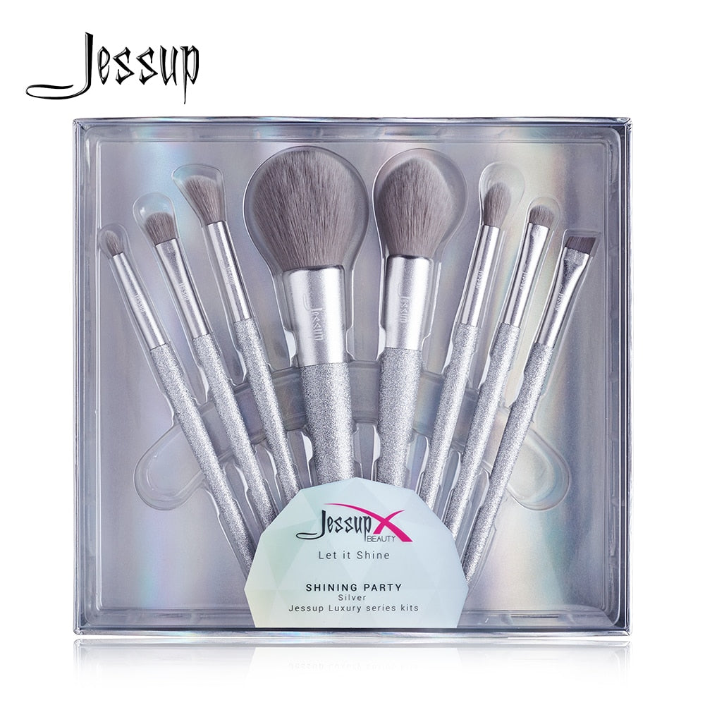 Jessup Silver/Gold Makeup brushes Powder Angled Contour Blending Eyeshader Pencil Brow Giftbox Shining Party T266