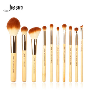 Jessup brushes 10pcs Bamboo Professional Makeup Brushes Brush set Beauty Make up Tool kit Foundation Powder Definer Shader Liner