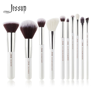 Jessup Brand Pearl White/Silver Professional Makeup Brushes Set Make up Brush Tools kit Foundation Powder Buffer Cheek Shader