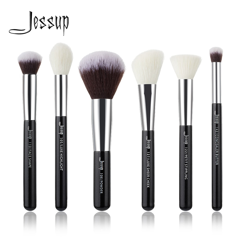 Jessup Black/Silver Professional Makeup Brushes Set Make up Brush Tools kit Buffer Paint Cheek Highlight natural-synthetic hair