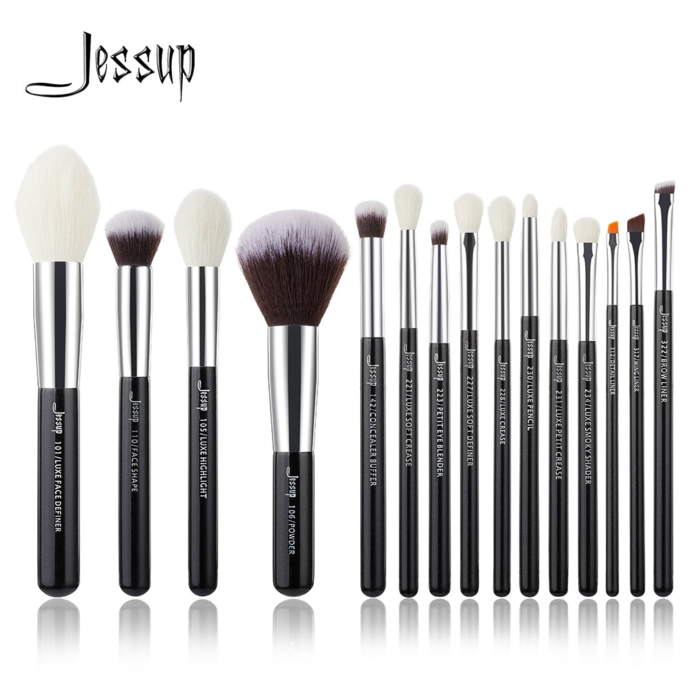 Jessup Brand Black/Silver Professional Makeup Brushes Brush set Beauty Tools Make up Foundation Powder natural-synthetic hair