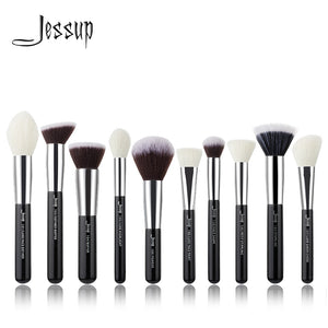 Jessup brushes 10pcs Black/Silver Face Makeup brushes set beauty Cosmetic Make up brush Contour Powder blush